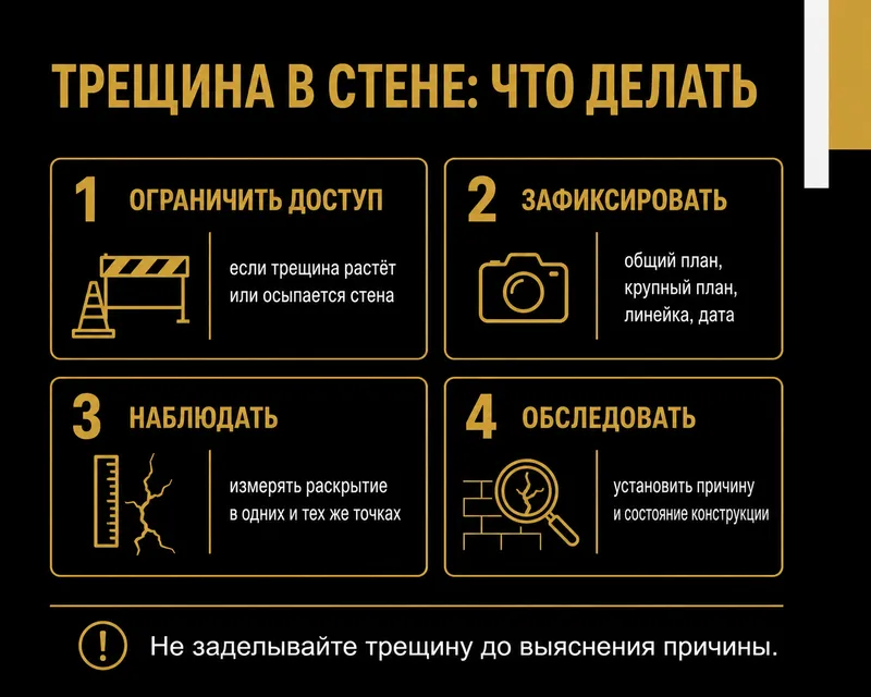 Порядок действий после обнаружения трещины в стене